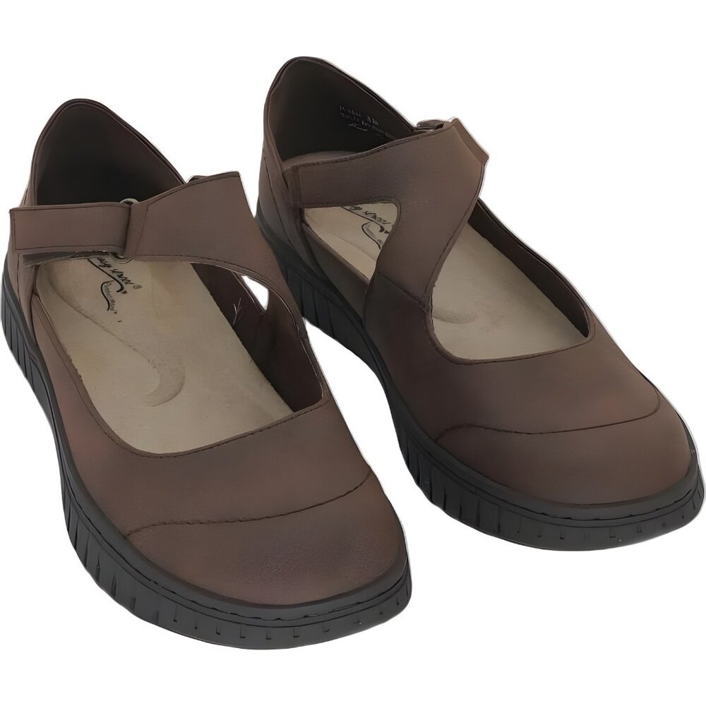 Easy Street Joyful Mary Jane Strap Flats Tan Brown Women's US 8M